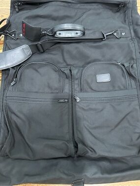Tumi Black Travel Garment Bag with Dual Front Pockets and Shoulder Strap